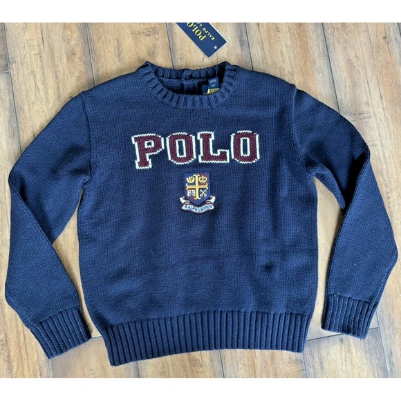 Polo Ralph Lauren Girls‎ Logo Crest Cotton Sweater Navy Size 6 NEW - Picture 2 of 5